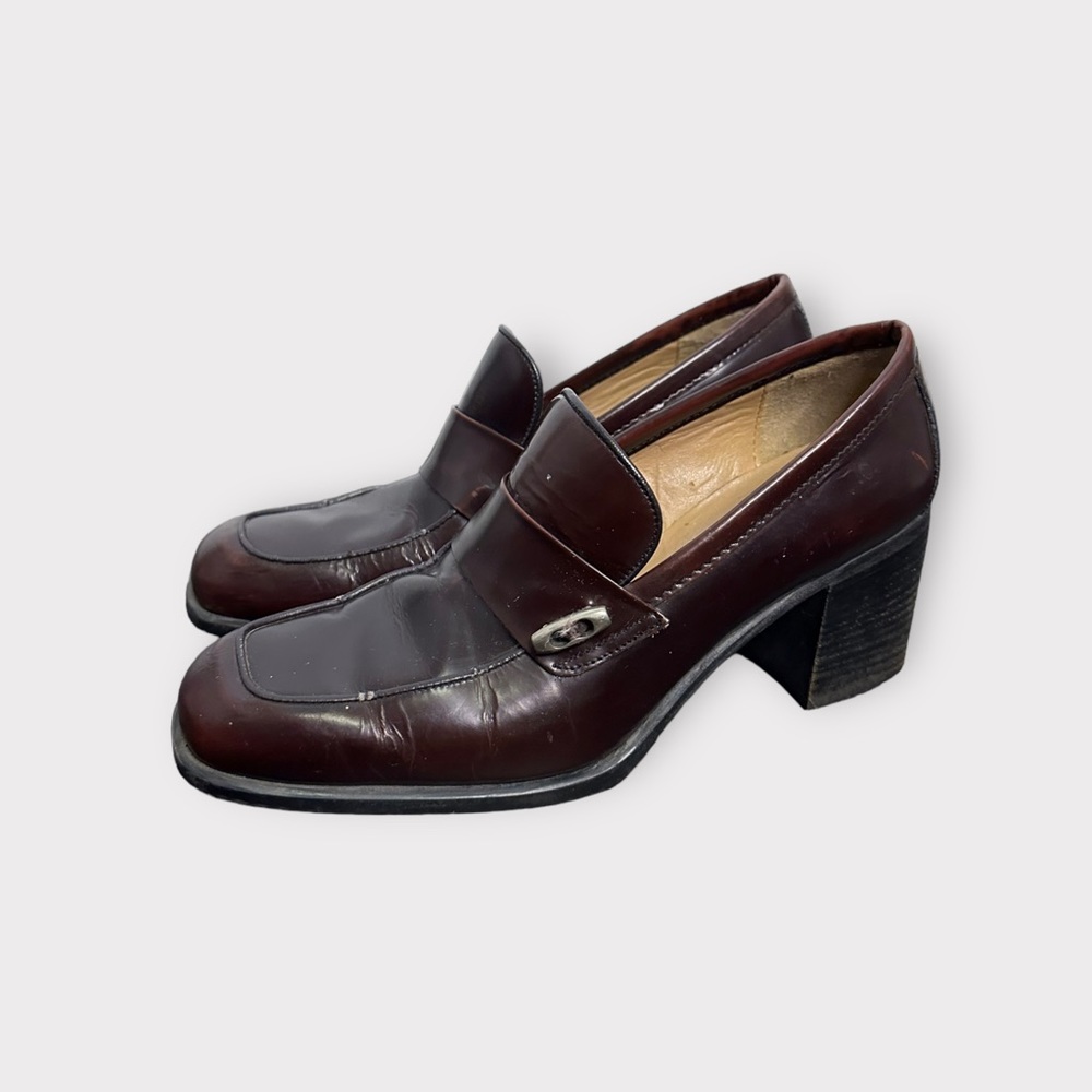 Vintage 1990s Leather, Maroon, Heeled, Loafers